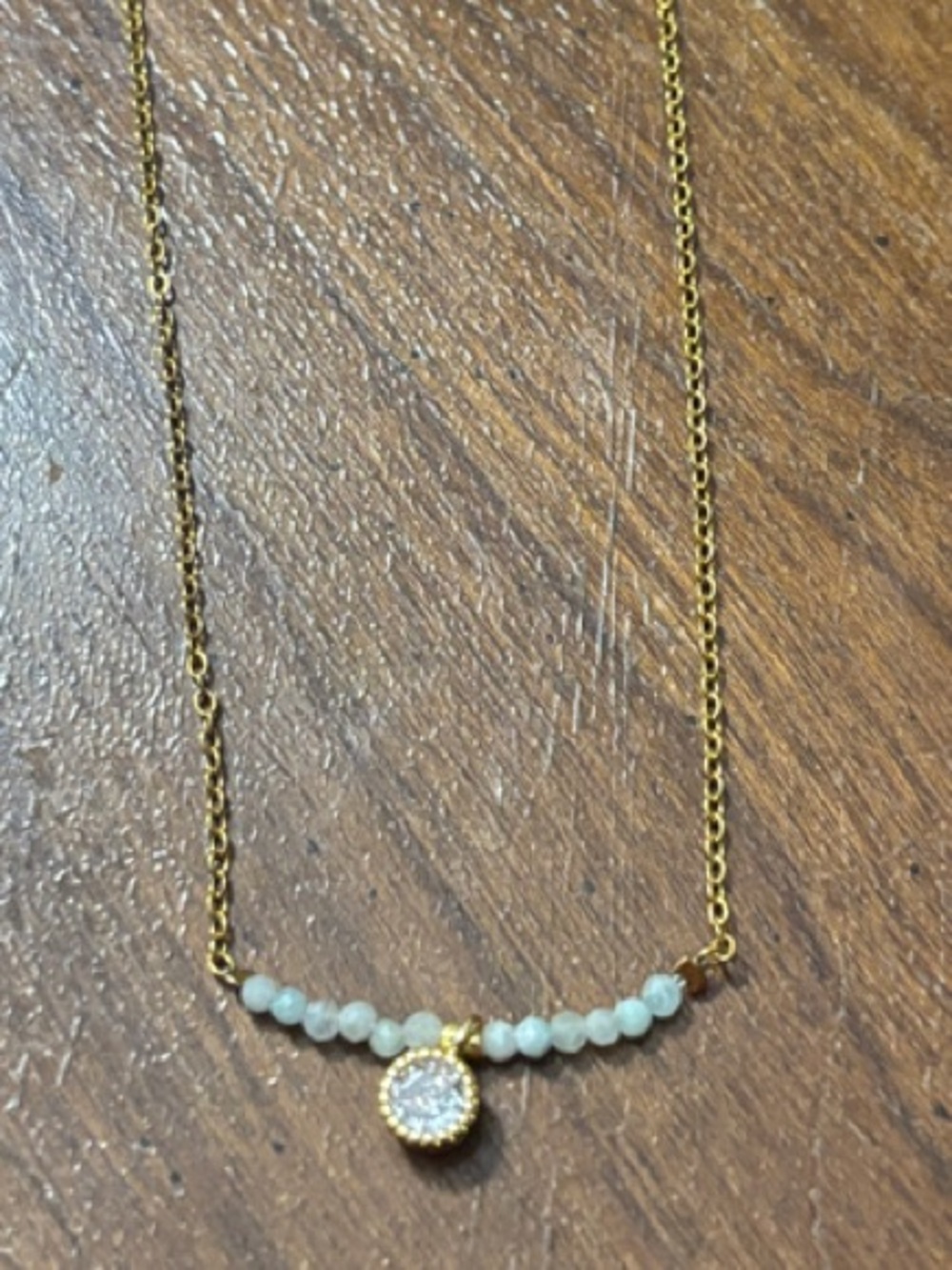 Dainty Gold Chain Necklace with blue Beads & Crystal Pendant
